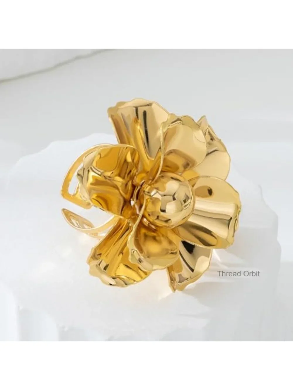 Adjustable Open Chunky Flower Statement Ring Non Tarnish Alloy